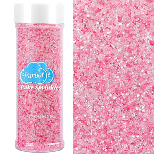 Pink Sanding Sugar for Baking, 6.35oz/180g Edible Pink Sprinkles Sparkling Sugar Crystals, Sweet Decorating Sugar Sprinkles for Cakes Cupcakes Cookies Ice Cream