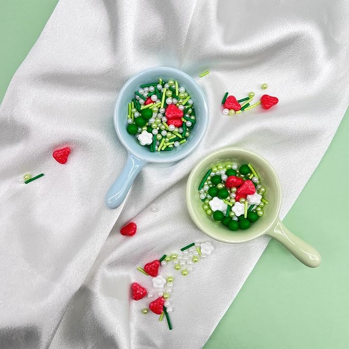 ST Patricks Day Green Sprinkles for Cake Decorating, Spring Sprinkles Mix with Strawberry Pearl Jimmies Flower for Ice Cream Cupcakes Baking Cookies Cake Topping