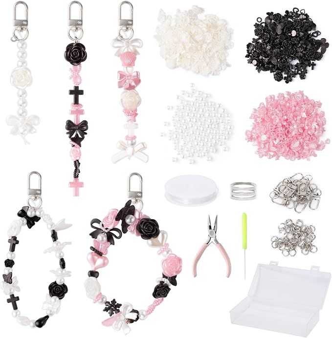 Y1tvei Lip Gloss Beads Charms - 71Pcs Y2K Aesthetic Floral Bow Snowflake Star Mix Beads Charms Strap Making Crafts Kit, Vintage Lip Gloss Keychains DIY Bracelets Jewelry Accessory Making for Lipstick