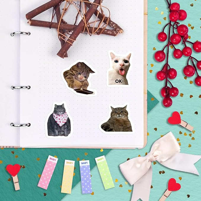 100Pcs Cat Meme Stickers, Funny Cat Sickers for Water Bottle - Pet Meme Party Decorations, Favors - Funny Decals - Gift for Women & Men