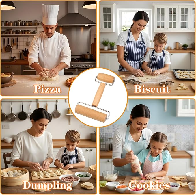 Wooden Double-Ended Small Rolling Pin Pizza Dough Roller Pizza Roller | Non-Stick Dough Roller Baking Non-Stick Easy Clean Pizza Dough Roller for Pie Cookies Home Kitchen Baking Cooking