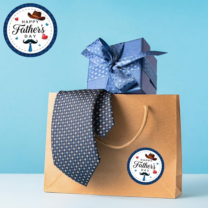 Louise Maelys Happy Father's Day Stickers 1.5 Inch - Father Day Gift Labels DIY Father’s Day Decorations Heart and Hat Design for Cards, Crafts, Gifts