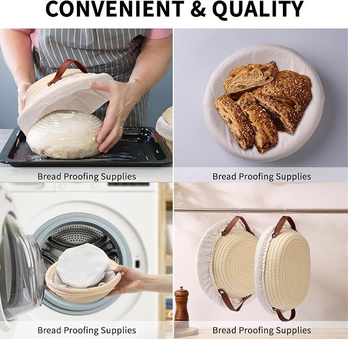 2 Pack Banneton Bread Baskets, Handmade Cotton Rope Weaving Sourdough Bread Baking Supplies, 10 inch Round & 10 inch Oval Bread Basket, Family Baking Tools with Liner