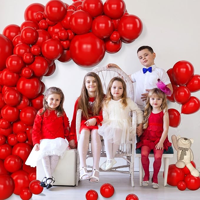 Amandir 153 Pcs Red Balloons Arch Garland Kit, Different Sizes 18 12 10 5 Inch Red Latex Valentines Balloons for Wedding Anniversary Casino Movie Cherry Birthday Party Decorations