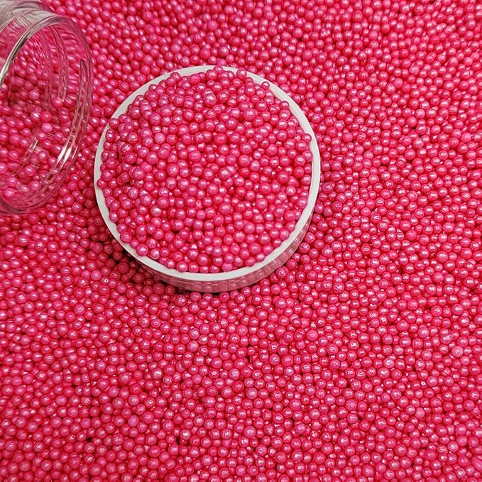 EPHVODI Hot Pink Nonpareils Sprinkles Edible Mini Pearl Sprinkles for Cake Decorations, Baking, Ice Cream, Cookies, Donuts and Lollipops - 2mm Sugar Pearls 3.88oz