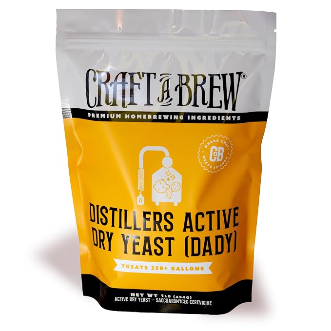Craft A Brew - Distillers Active Dry Yeast (DADY) - Fast Starts, High Alcohol Tolerance & Clean Fermentations - For At Home Distilling - For Grain Mash Fermentations in Whiskey, Rum, Brandy -1 lb Bag