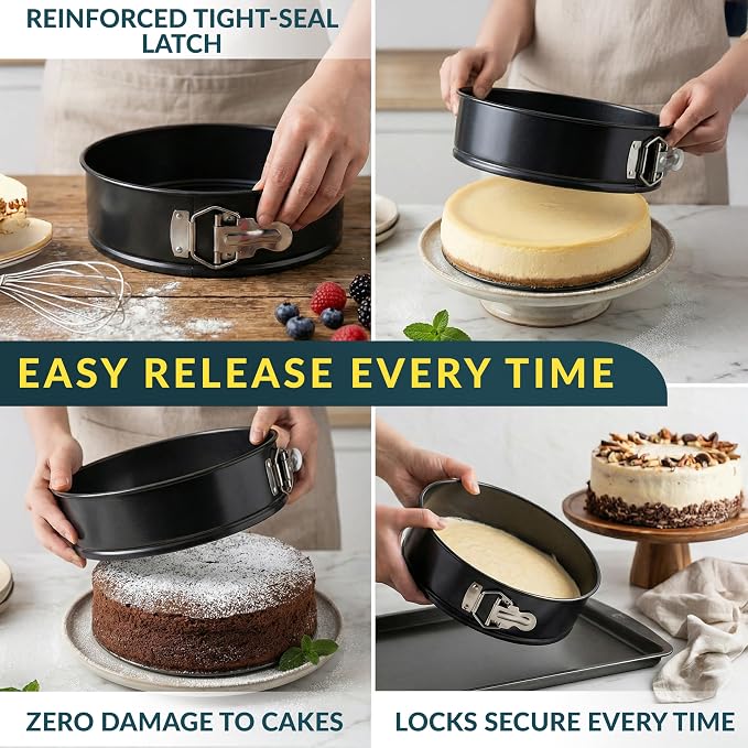 Cheesecake Pan 9 Inch Carbon Steel With Removable Bottom – Leakproof Design, Nonstick Coating Springform Pan – Durable Cake Mold With Secure Latch, Even Heat Cheese Cake Pans For Baking