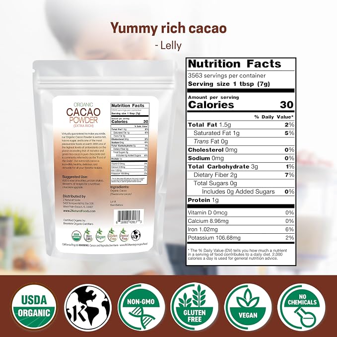 Premium Organic Cacao Powder - 55 lbs - Extra Rich - The Essence of Dark Chocolate - Product of Switzerland - 100% Pure Cold-Pressed, Vegan, Non GMO, Gluten Free, Kosher