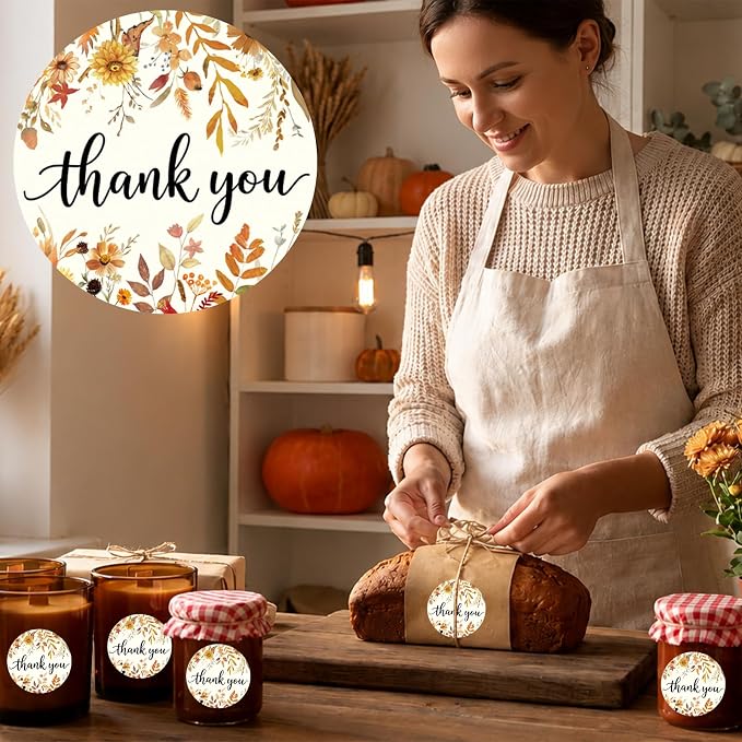 Louise Maelys 1.5 Inch Thank You Stickers-500 Pcs Thank You Label Sticker with Autumn Floral Design for Small Business, Party Favors, Gift Wrapping, Scrapbooking,Envelope