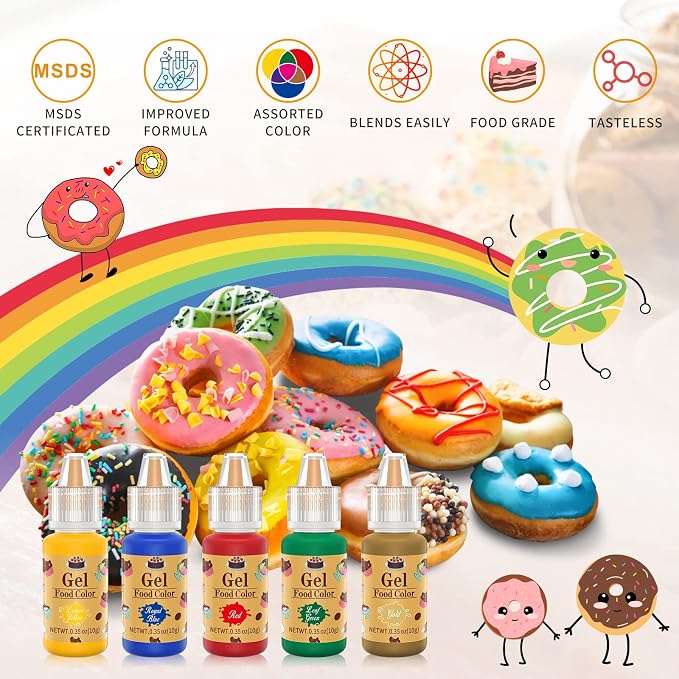 Gel Food Coloring 10 Colors, E-Kongton Food Coloring Gel Cake Color Set,Vibrant Icing Colors Flavorless Edible Foods Dye for Baking Icing Fondant Cake Decorating Clay DIY Supplies Kit .35 Fl. Oz(10ml)