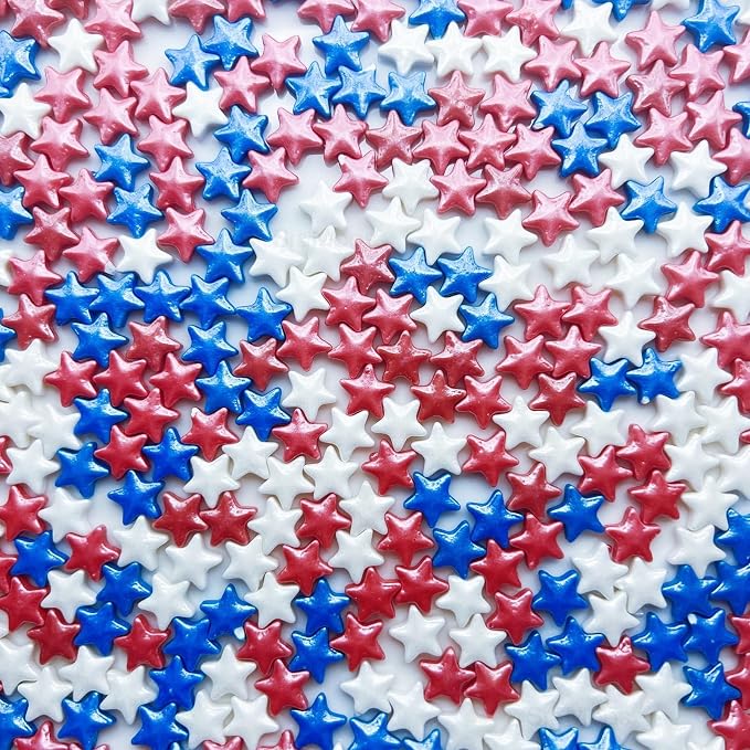 SE Si&Moos Edible Patriotic Stars for Cake Decorating Red White and Blue Sprinkles Fourth of July Cake Decorations Star Cupcake Decorations Shower Party Holiday Supplies 3 OZ