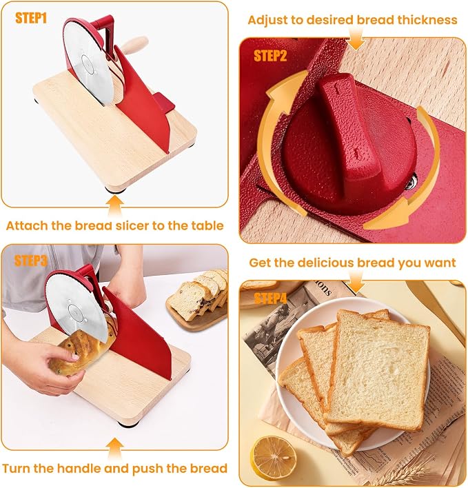 Stainless Steel Bread Slicer, Manual Sourdough Bread Cutter with Hand Crank and Adjustable Thickness, Bread Slicing Tool for Homemade Loaves, Toast, Bagels and Bakery Use