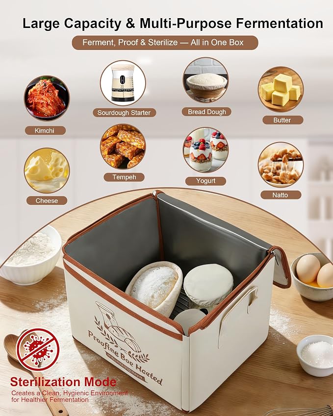 COCO BIRD Folding Bread Proofing Box with Window & Hygrometer, 55–133°F Precise Temp Control, 48H Timer, 5-Layer Insulation, Multi-Side Heating, Steel Rack & Bread Bags, for Sourdough, Yogurt & Pizza