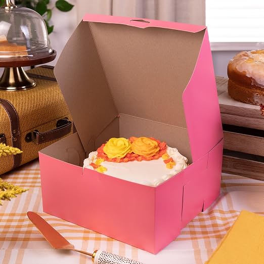 Southern Champion Tray 0878 Pink Paperboard Non-Window Lock-Corner Bakery Box 10" Length x 10" Width x 5" Height(Case of 100)