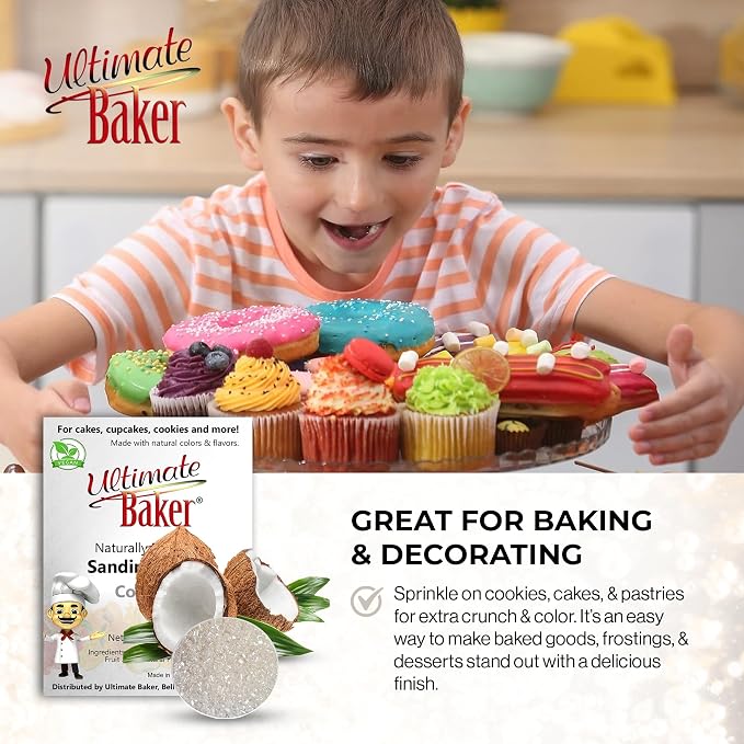 Ultimate Baker Flavored Sanding Sugar (1x4oz) - Burst of Flavor & Color for Cakes, Cookies & More, All-Natural, Perfect for Baking & Decorating or as a Flavored Coffee Sugar (Coconut)