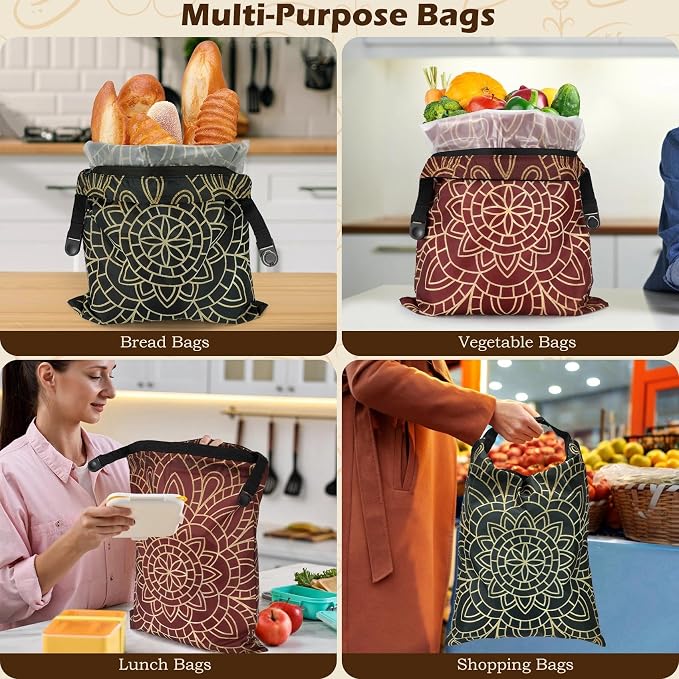 2 Pack Reusable Bread Bags for Homemade Bread, 17"×13" Sourdough Bread Storage Bags with Bowl Cover - Keep Loaf Fresh and Easy to Wash(Brown Diamond)