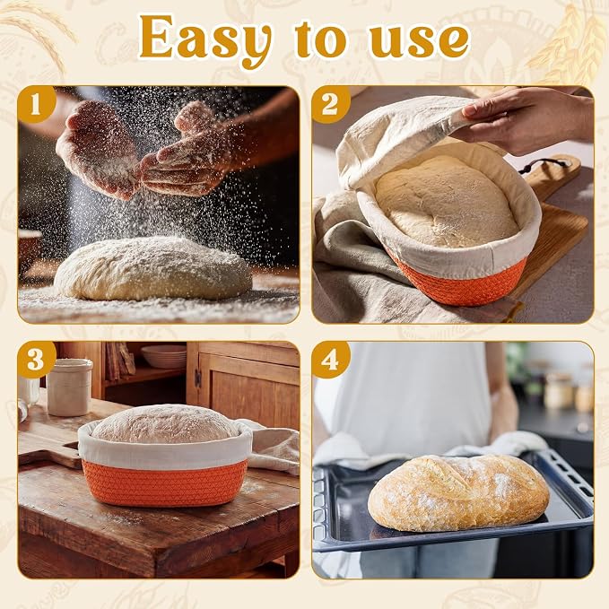 4 Pcs 10 Inch Bread Proofing Basket Set Cotton Rope Oval Banneton Basket Sourdough Bread with Liners Covers for Baking Supplies (Vibrant Color)