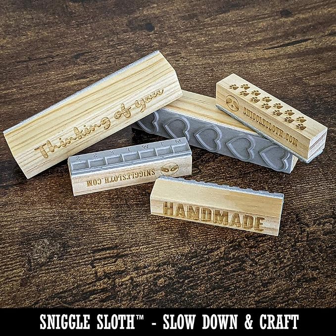 Handmade with Love Script and Hearts Rectangle Rubber Stamp for Stamping Crafting - 3.75in Large