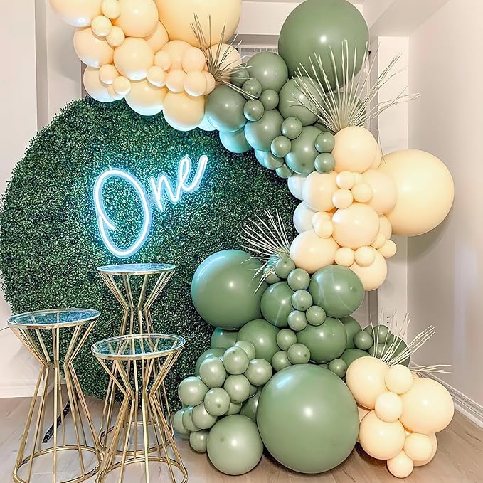 PartyWoo Dusty Green Balloons 100 pcs Different Sizes of 18 12 10 5 Inch Matte Sage Olive Boho Green Eucalyptus Latex Balloon Arch Kit Garland for Wedding Baby Shower Party Decorations Green-F03