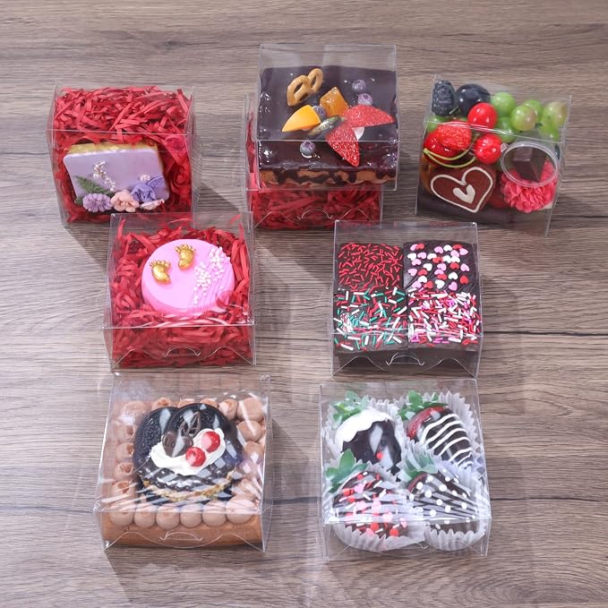 90pcs Clear Plastic Bakery Boxes (4x4x2 Inch) - Perfect for Wedding & Party Treat Favors