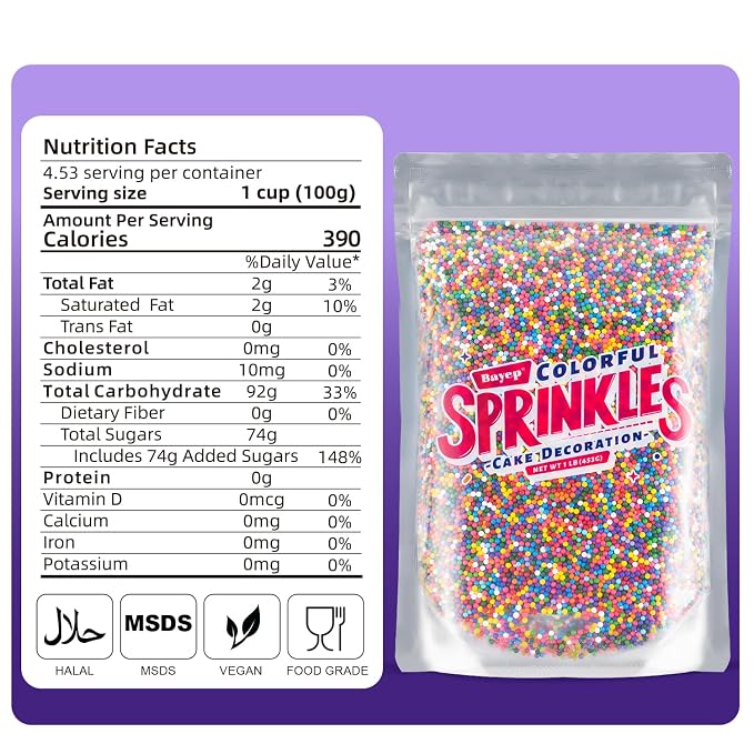 Rainbow Nonpareil Sprinkles Bulk 1 pound 2mm Rainbow Pearls Suagr Sprinkles for Cake Decorating Ice Cream Dessert Toppings Cookies Cupcakes Mini Round Birthday Candy
