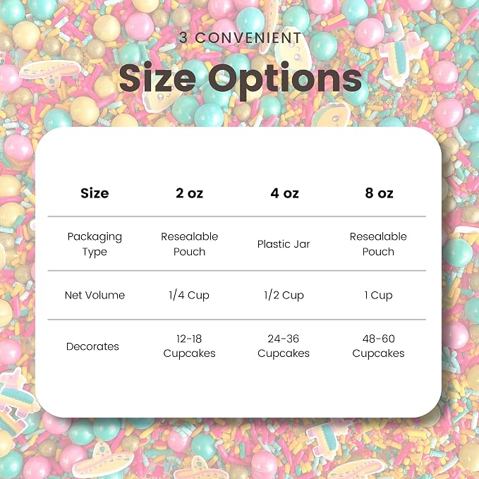 Cinco De Mayo Sprinkle Mix| Made In USA By Sprinkle Pop| Golden Yellow Pink Turquoise Sprinkles with Tacos Piñatas Wafer Paper| Decorating Sprinkles For Taco Tuesday Donuts Cupcakes Cakes Cookies, 4oz