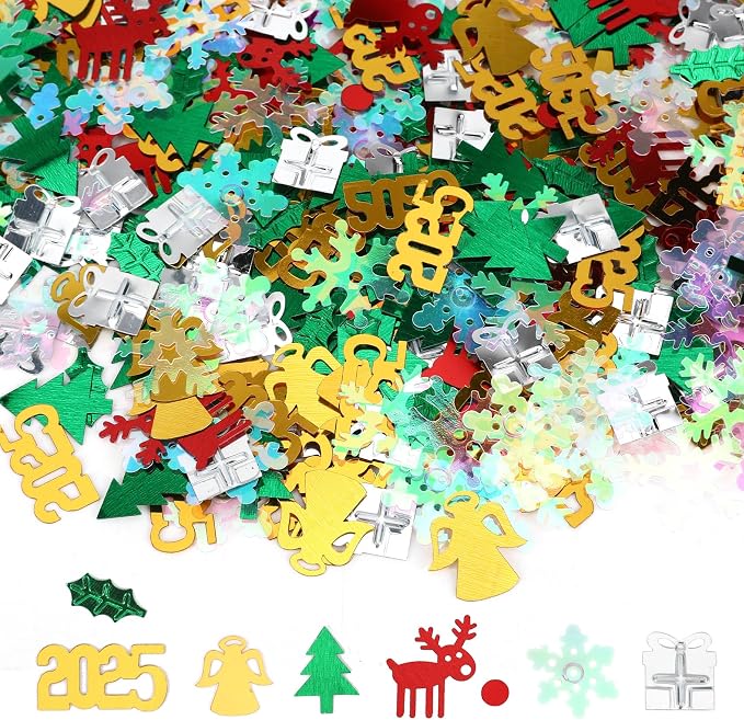 Christmas Glitter Confetti Party Decorations, Metallic Foil Snowflake Confetti for Christmas Table Decorations, Xmas Tree Santa Sequins Party Scatter for New Years Table Decor Winter Party Supplies