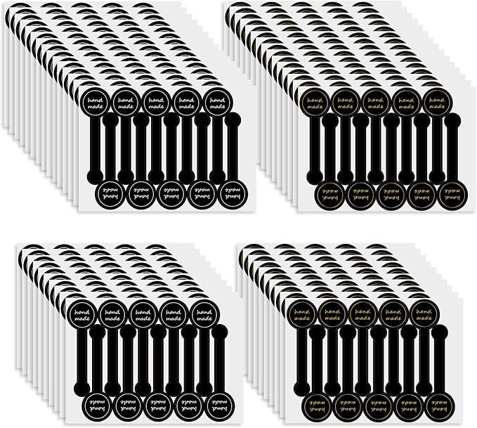 500pcs Handmade Food Baking Seal Stickers, Black Foil Self Adhesive Bakery Stickers, 3.9in Long Strip Tamper-Proof Packaging Sealing Labels for Lollipop Cake Cookie Bread