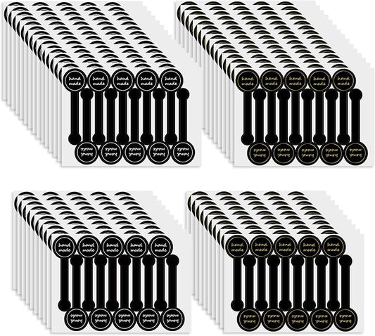 500pcs Handmade Food Baking Seal Stickers, Black Foil Self Adhesive Bakery Stickers, 3.9in Long Strip Tamper-Proof Packaging Sealing Labels for Lollipop Cake Cookie Bread