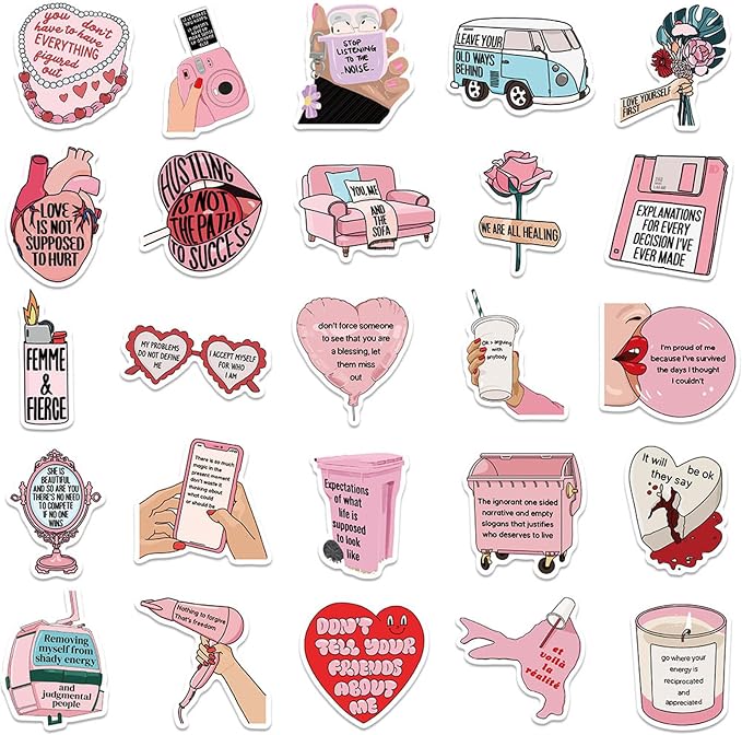 Self Love Stickers for Teens Adults Women, Icicrim 50PCS Love Yourself Stickers for Water Bottles Laptop Luggage Phone Vinyl Waterproof Cute Stickers for Girls