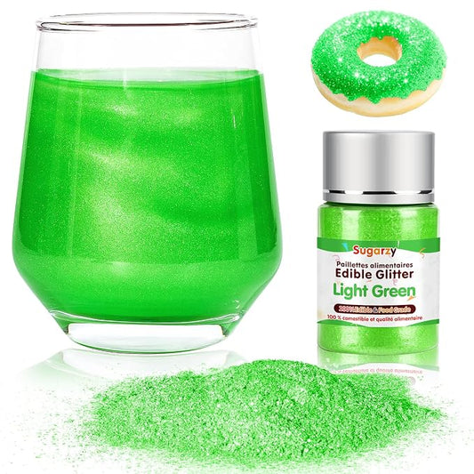 Edible Green Glitter for Drinks,Bright Green Food Powder Grade 10g,Lime Green Sprinkles Cake Decorating Supplies,Edible Luster Dust for Cocktail Beverages,Food Coloring Shimmer for Baking,Cake Cupcakes Cookies Drinks Cand Birthday Party Decorations