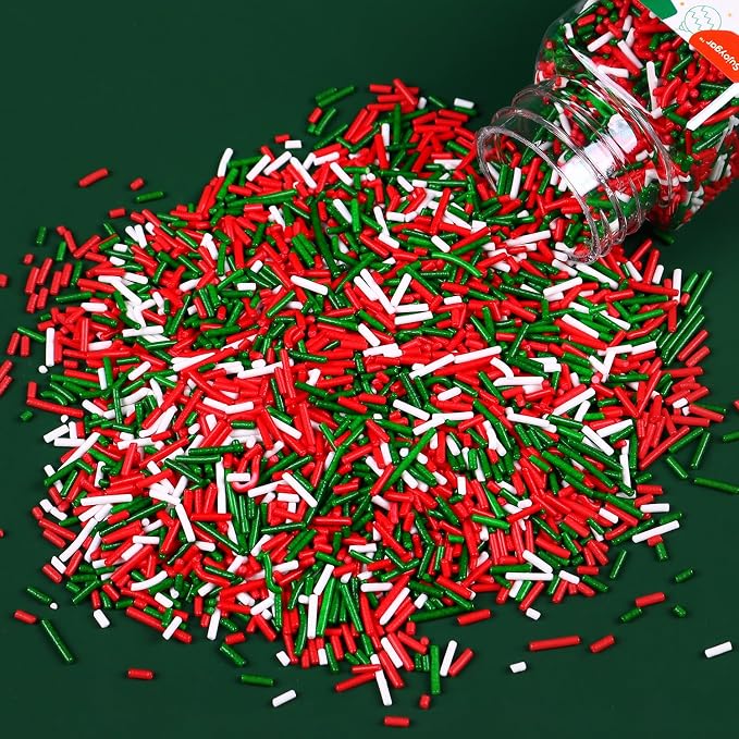 Christmas Jimmies Sprinkles for Cake Decorating, 3.52oz Edible Red Green Sprinkles for Cupcake Toppers Baking Cookie Ice Cream Dount Chocolate Christmas Food Decoration