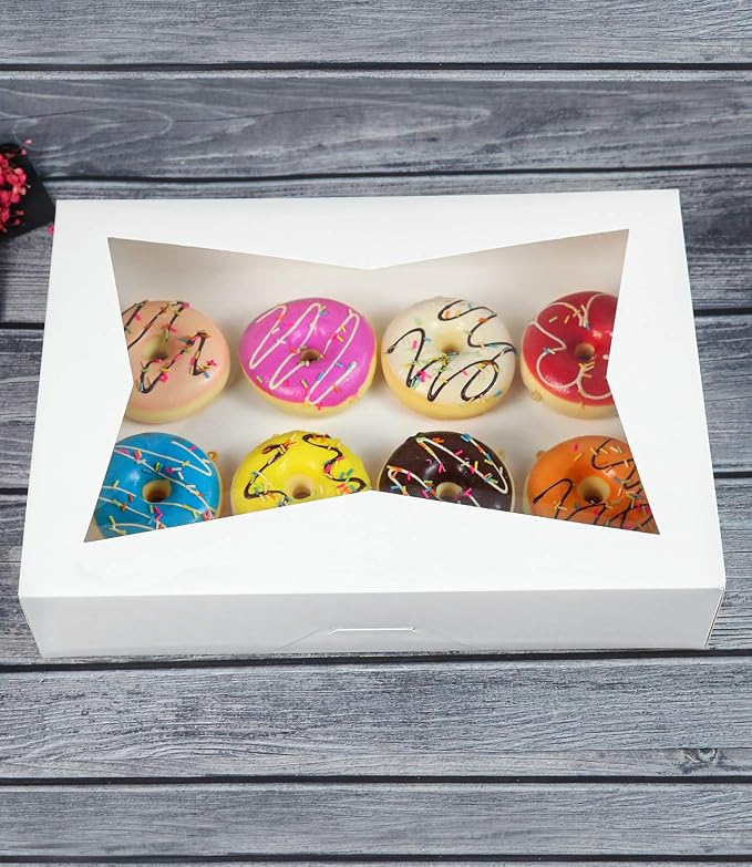 ONE MORE 14 x10 x 3inch White Lock Corner Window Bakery Cookie Boxes, Large Paperboard Container with PVC Windows for Pie, Pack of 12