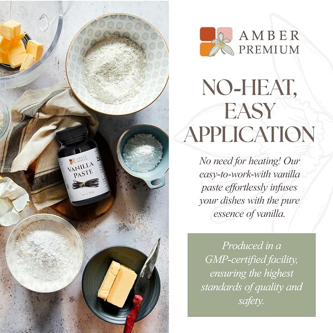 Amber Premium Pure Vanilla Bean Paste 150g / 4 fl oz (US) - Made with Authentic Madagascar Vanilla Extract - Vegan, Kosher, Chef Recommended for Baking, Desserts, and Pastries