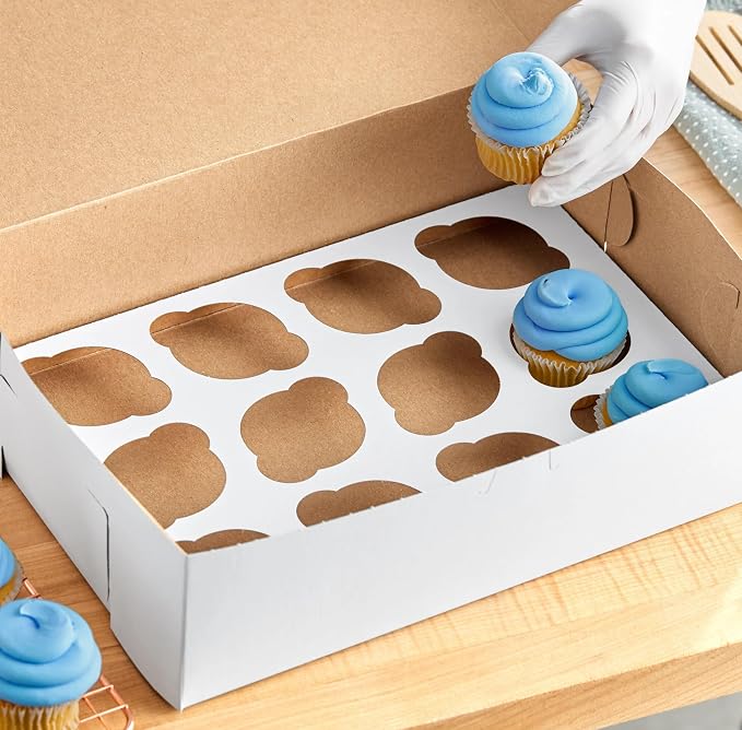 10 Pack 12-Cupcake Inserts for 14 x 10 Bakery Boxes, Reversible White Kraft | Holds Standard Cupcakes Securely