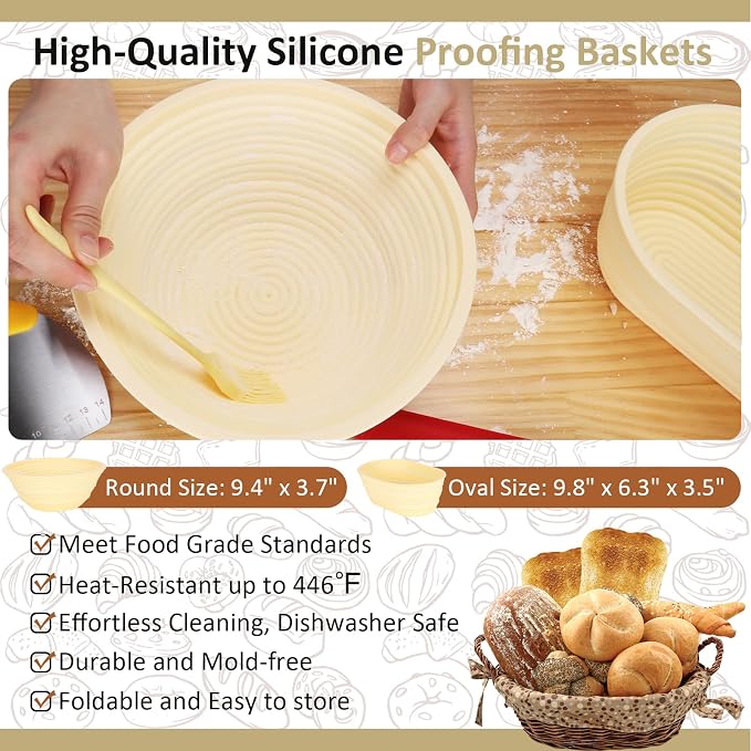 Sourdough Starter Kit, 34oz Sourdough Starter Jar, 2 Bread Proofing Baskets, Thermometer, Feeding Time Tracker, Metal Scraper, Easy to Clean, Complete Sourdough Bread Baking Supplies for Beginners