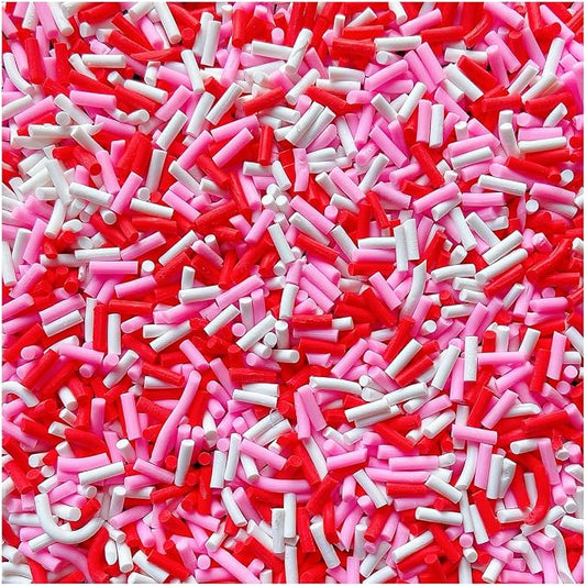 100G Fake Sprinkles Polymer Sprinkles Faux Sprinkles Resin Sprinkles Clay Sprinkles For Resin Fake Candy Sprinkles for Nail Art DIY Crafts Cake Phone Case (100G Long Red Pink)