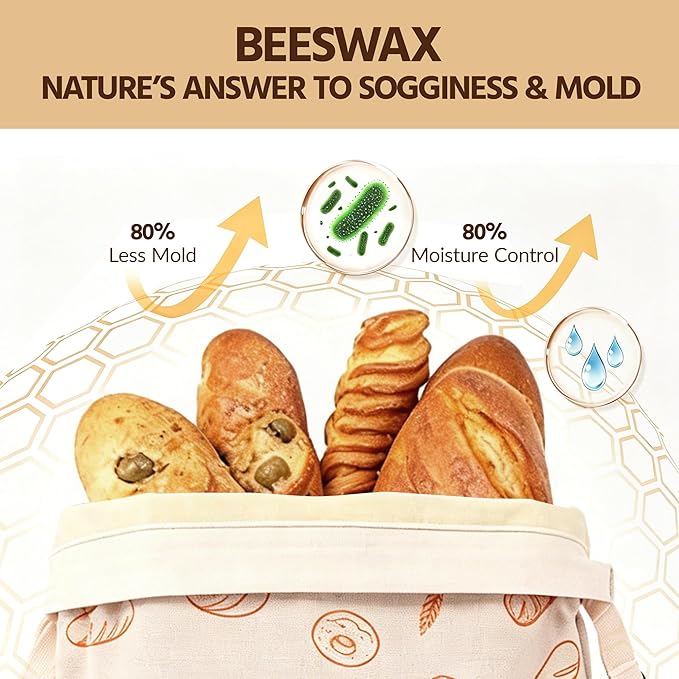 2 Packs Beeswax Bread Bags for Homemade Bread & Sourdough with Bowl Cover - 18"×13" XL Organic Cotton Linen Reusable Beeswax Bag - Safe Storage, Baking Supplies,Freezer-Safe