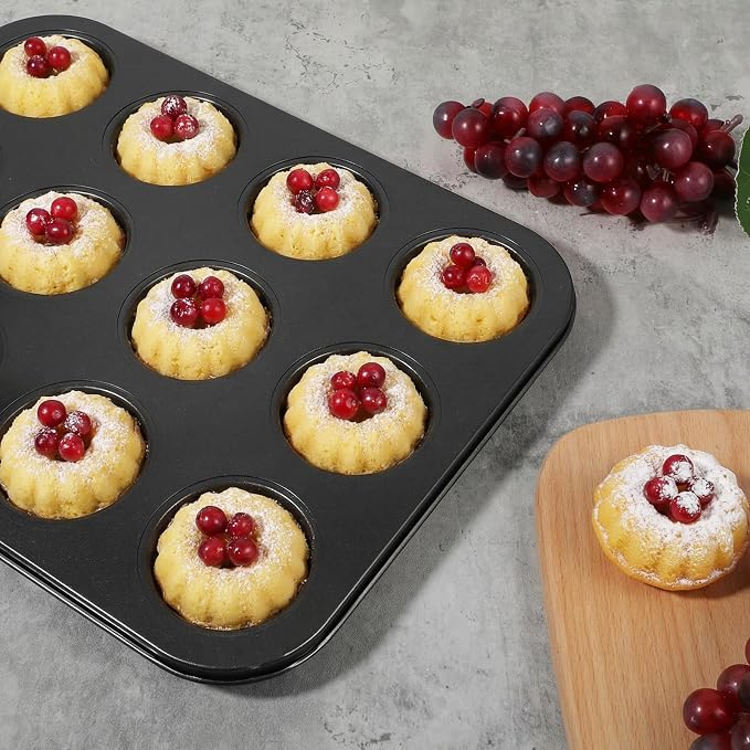 3 Pack Mini Fluted Tube Cake Pan, Non-Stick 12 Cavity Cake Baking Pan, Carbon Steel Mold For Cupcakes, Donuts, Brownies, 13.8 x 10.5 Inch