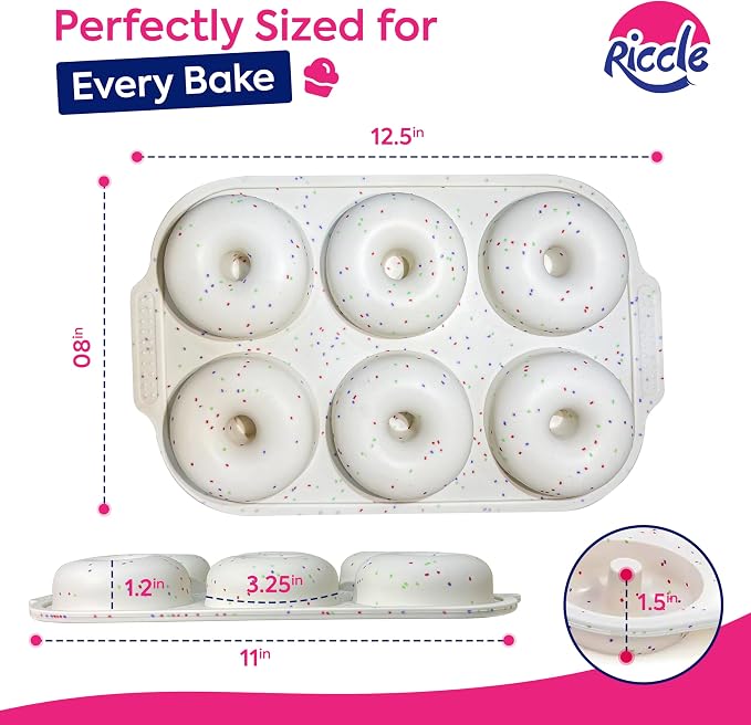 RICCLE Silicone Donut Pan – 2 Pack, 6 Cavity Donut Pan for Baking with Metal Reinforced Frame | Non-Stick Silicone Donut Molds for Baking, Doughnut Pan & Bagel Pan – BPA Free, Oven & Dishwasher Safe