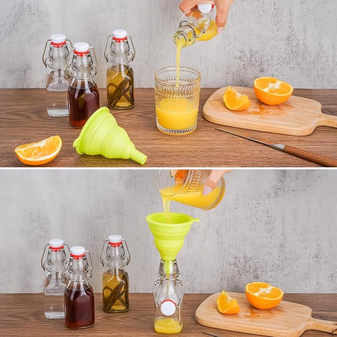 WILLDAN 4oz-6 Pack Swing Top Glass Bottles - Flip Top Brewing Bottles For Kombucha, Kefir, Vanilla Extract, Mead, Vinegar, Beer- Airtight Stopper Lids - Comes With Extra Gaskets, Funnel and Labels