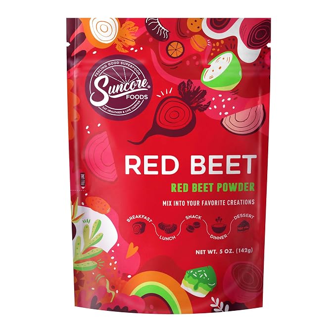 Suncore Foods Red Beet Powder - 5oz (142g) Natural Food Coloring for Baking, Smoothies & Cooking - Gluten-Free, Non-GMO, Vegan - Resealable Pouch