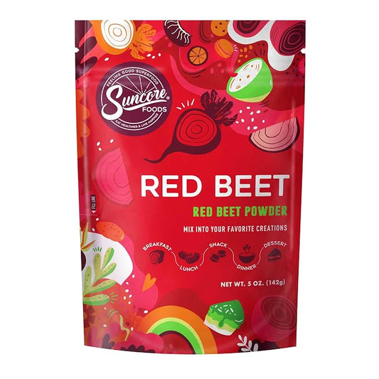 Suncore Foods Red Beet Powder - 5oz (142g) Natural Food Coloring for Baking, Smoothies & Cooking - Gluten-Free, Non-GMO, Vegan - Resealable Pouch