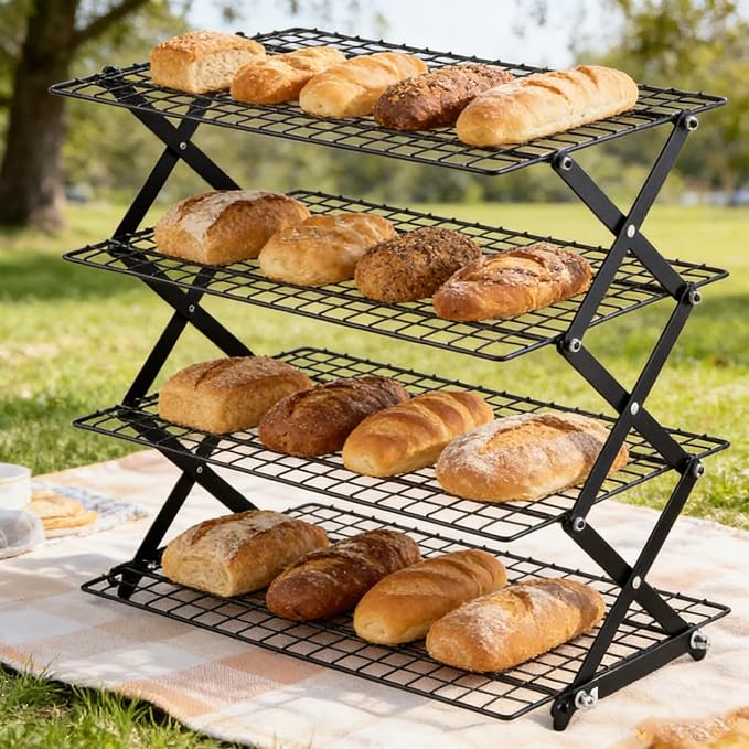 MWRCTV 4-Tier Collapsible Cooling Rack - Stackable Wire Drying Rack for Baking Cookies Cake Roasting Grilling Picnic Party Camping