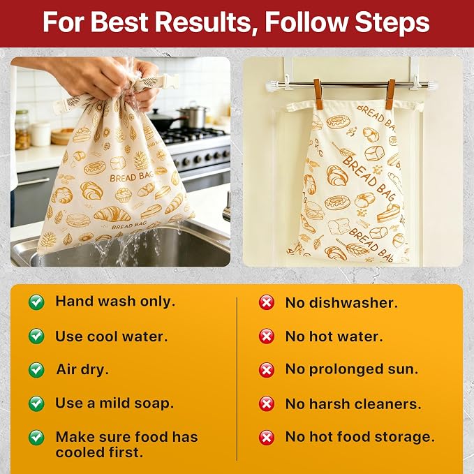 Reusable Beeswax Bread Bags Sourdough - Large Linen Bees Wax Bag for Storage Homemade Loaf - Cotton and Waxed Wrap Lined Container Lined for Sour Dough Fresh Food - Sealable Bread Keeper 2PK Set Gifts