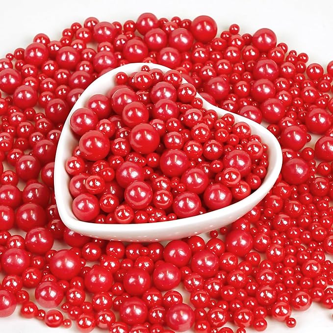 Red Pearl Sprinkles, Patriotic Edible Red Sugar Candy Pearls for Cake Decorating, Cupcake Toppers,Ice Cream, Donuts, Macaron, Wedding Holiday Birthday & 4th of July Party Supplies, 180g/6.35oz Mix Size