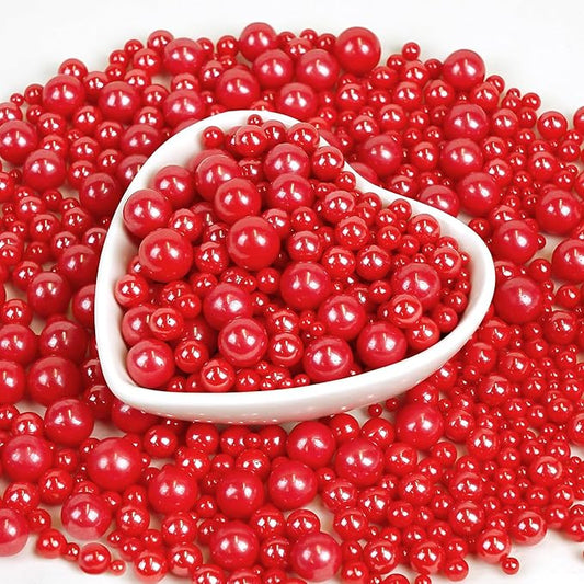 Red Pearl Sprinkles, Patriotic Edible Red Sugar Candy Pearls for Cake Decorating, Cupcake Toppers,Ice Cream, Donuts, Macaron, Wedding Holiday Birthday & 4th of July Party Supplies, 180g/6.35oz Mix Size