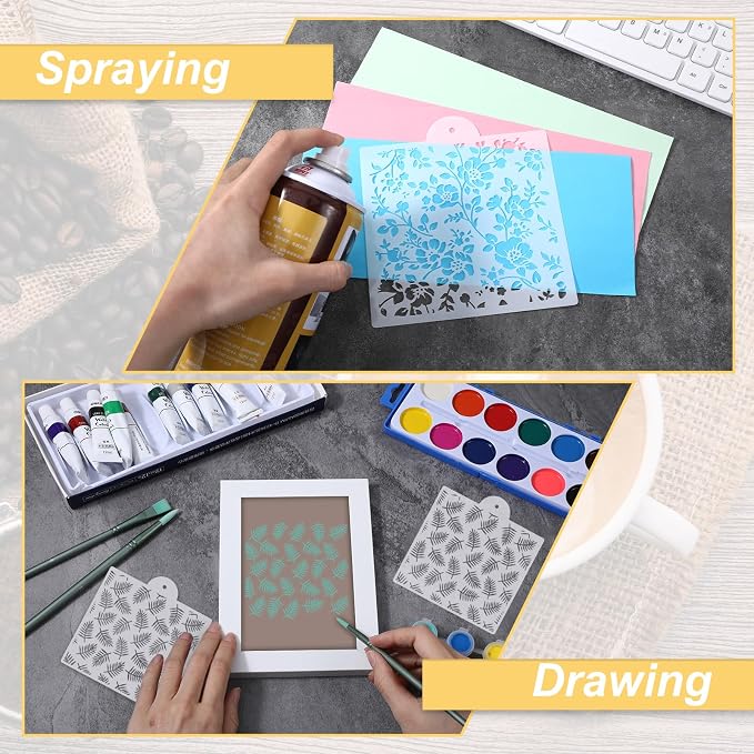 16 Pcs Cookie Stencils for Royal Icing Cookie Stencil Leaf Flower Rose Stencil Airbrush Templates Cake Stencils for Buttercream Baking Painting Dessert Coffee Decoration