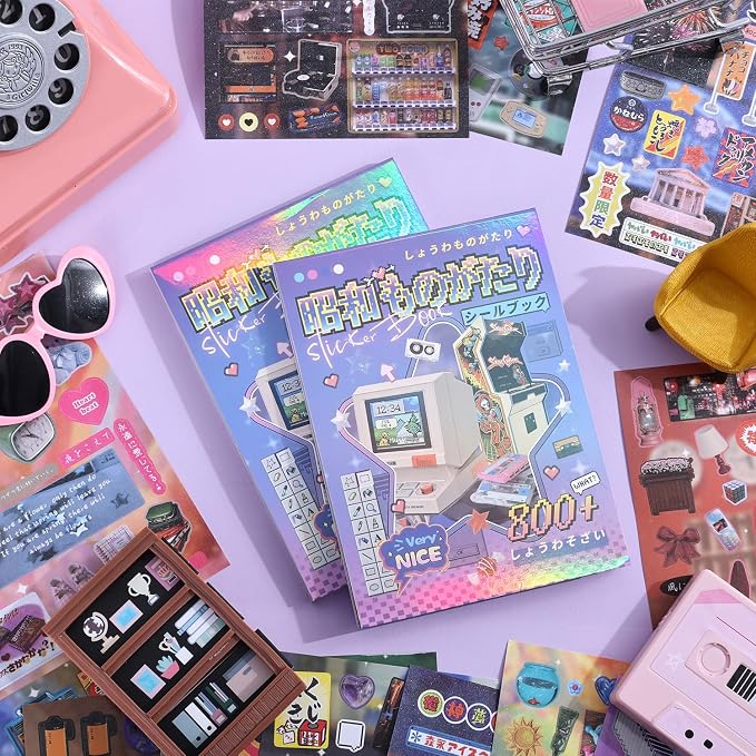 Girl's Japanese Retro Sticker Book, Y2K Showa Theme - 800+ Cute Old Showa Style Old Items Stickers, for DIY Scrapbooking Journaling Handbook Decoration