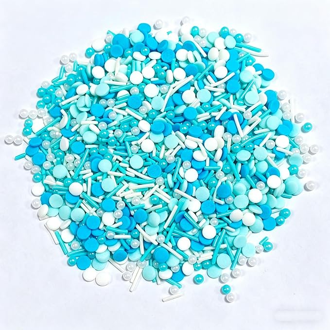 Sentovac Blue Sprinkles Edible Blue and White Round Confetti Jimmies Pearls for Cake Decorating Candy Cupcake Cookie Baking Donuts Ice Cream Dessert Decorations